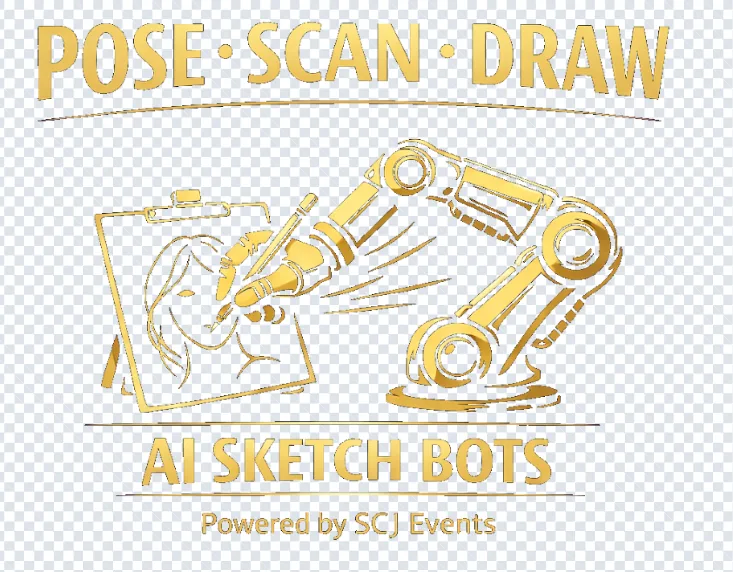 Live-view monitor showing a guest portrait being drawn in real time